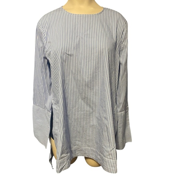 Zara Light Blue and White Striped Blouse - Picture 1 of 11
